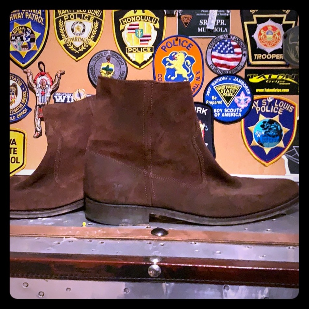 FRYE suede leather dark brown side zip boots